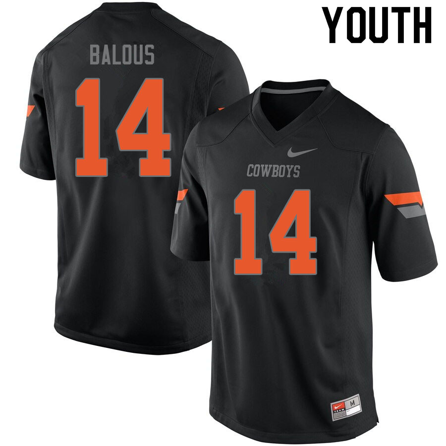 Youth #14 Bryce Balous Oklahoma State Cowboys College Football Jerseys Sale-Black - Click Image to Close